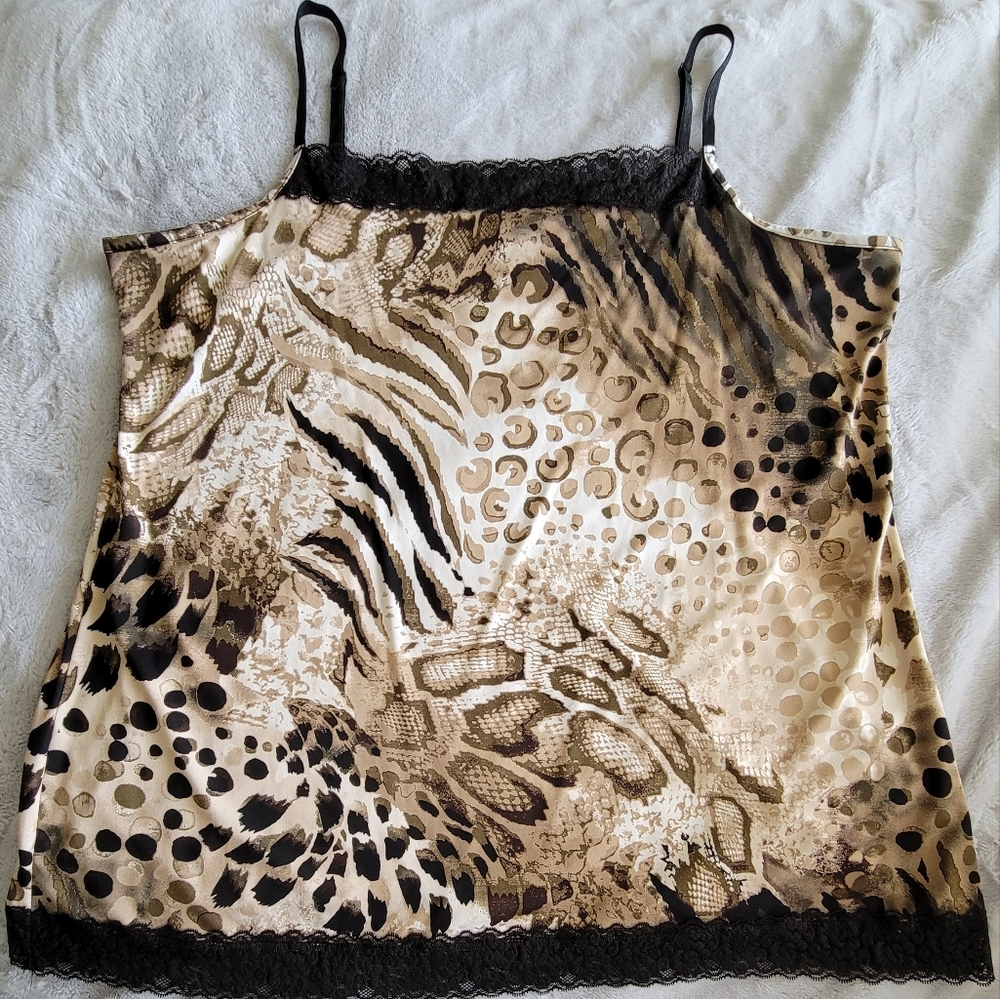 Vintage Fashion Bug 2X Animal Print Camisole w/Adjustable Straps & Lace